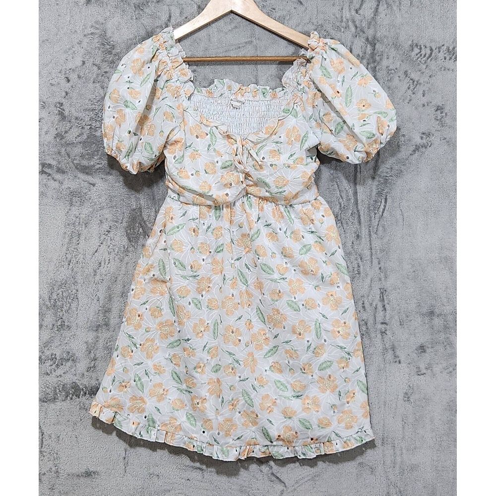 &merci Anthropologie Cottage Core Milkmade Eyelet Smocked Floral Dress Sz L